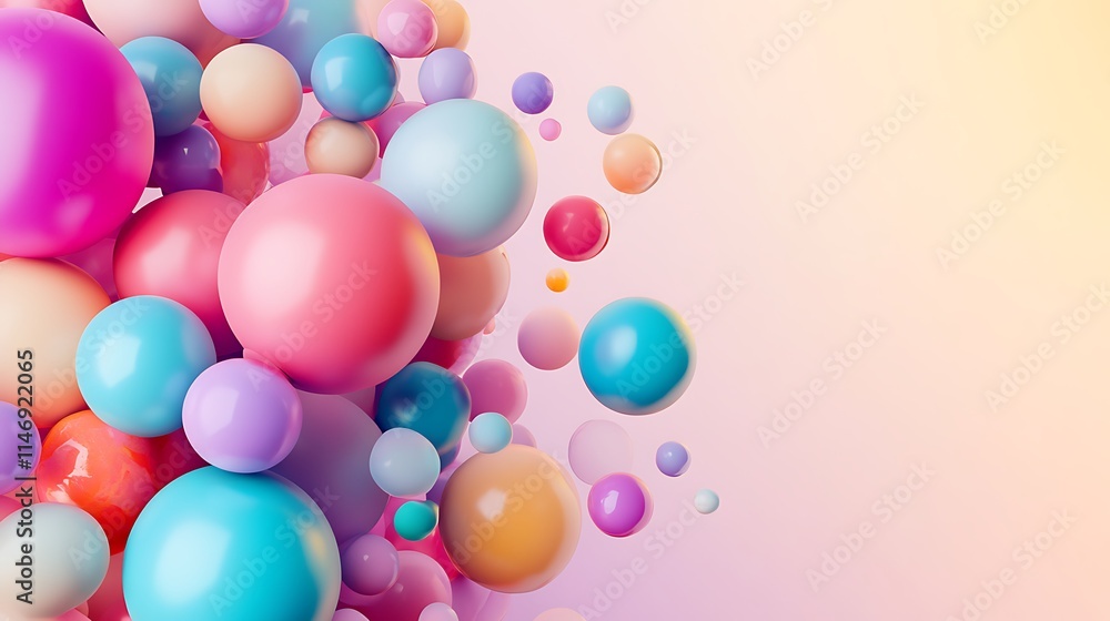 Minimal cluster of bright balloons with empty text area over smooth pastel backdrop Minimal cluster of bright balloons with empty text area over smooth pastel backdrop