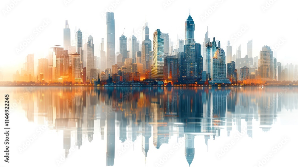 Cityscape Reflection: A Stunning Panorama of Modern Architecture at Dawn Cityscape Reflection: A Stunning Panorama of Modern Architecture at Dawn