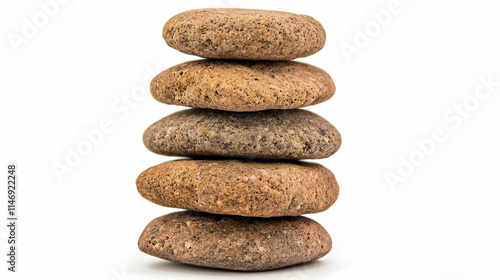 A stack of smooth, rounded stones arranged vertically on a white background. photo