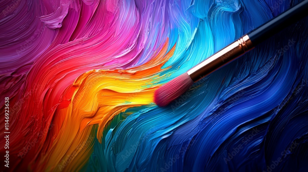 Fototapeta premium A paintbrush is sitting on top of a colorful background