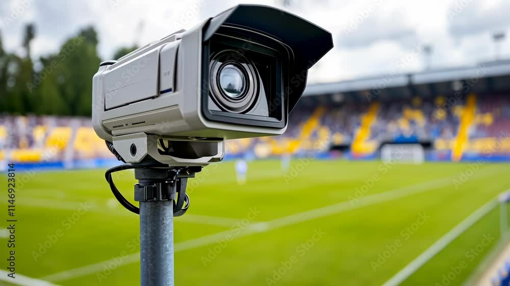 High-tech CCTV overseeing a football match High-tech CCTV overseeing a football match