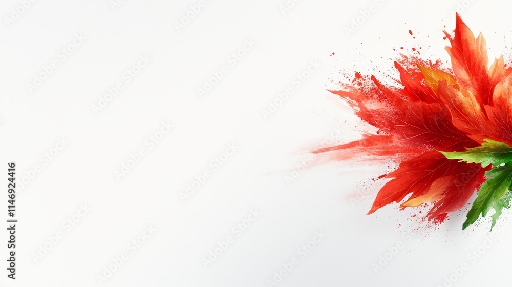 A red and green leaf on a white background A red and green leaf on a white background