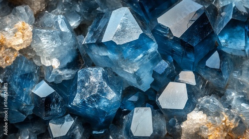 Blue Calcite Crystal Cluster Close Up View photo