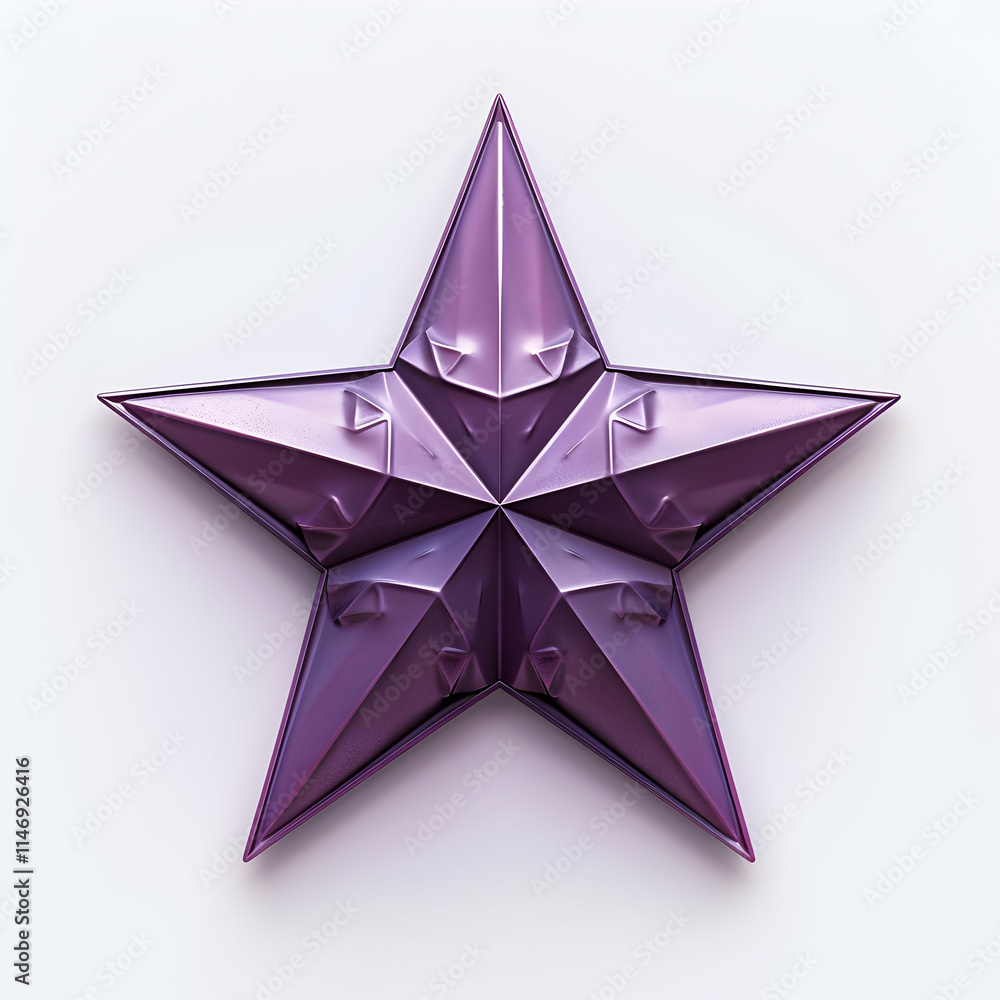 A shiny, three-dimensional purple star shape with geometric facets. A shiny, three-dimensional purple star shape with geometric facets.