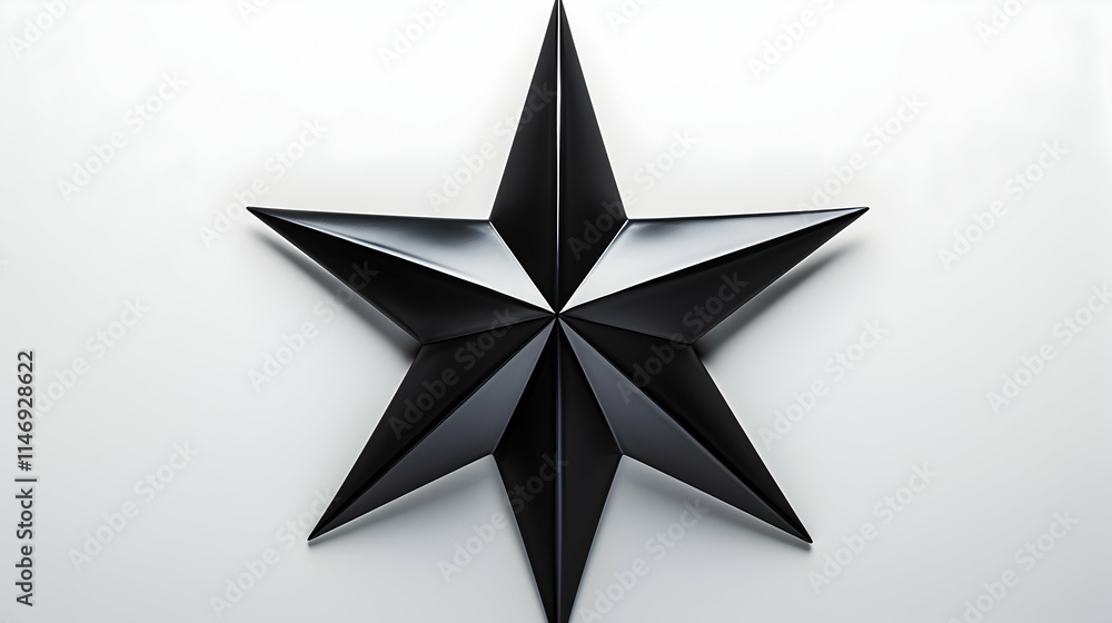 A three-dimensional black star design with sharp points, set against a light background. A three-dimensional black star design with sharp points, set against a light background.