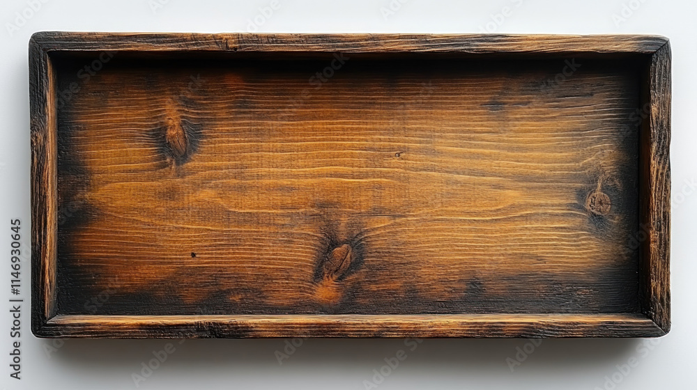 Obraz premium Rustic rectangular wooden tray, dark brown, empty.