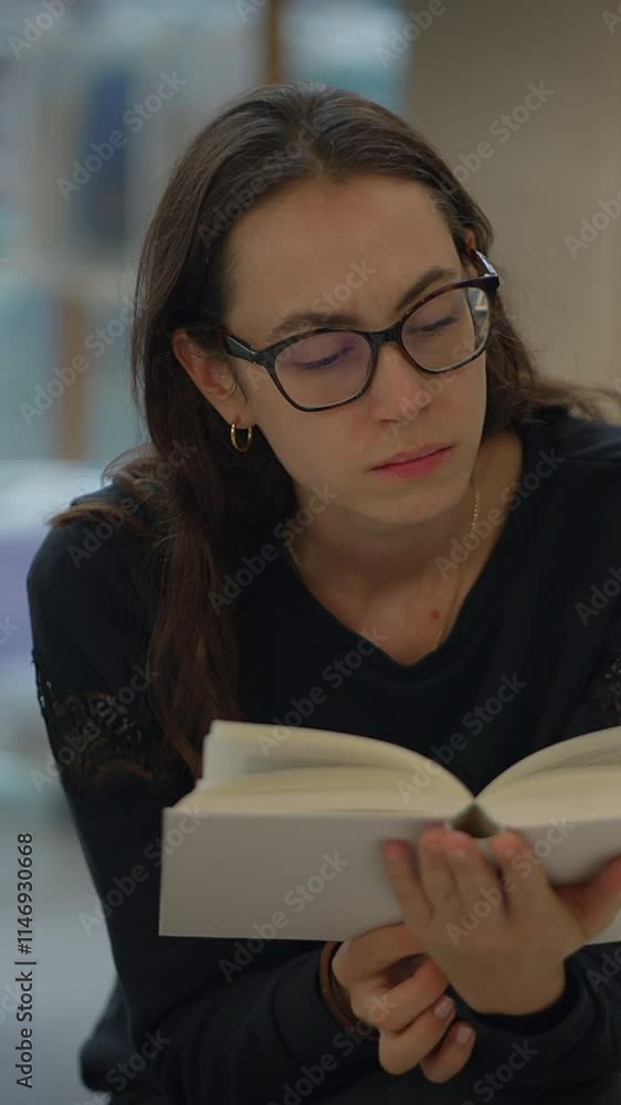 A Woman Deeply Engrossed in Reading a Book with an Intense Focus and Concentration A Woman Deeply Engrossed in Reading a Book with an Intense Focus and Concentration