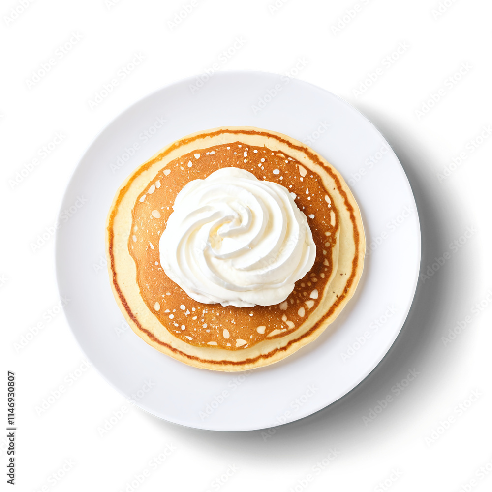Top view of pancake with whipped cream topping isolated on transparent background Top view of pancake with whipped cream topping isolated on transparent background