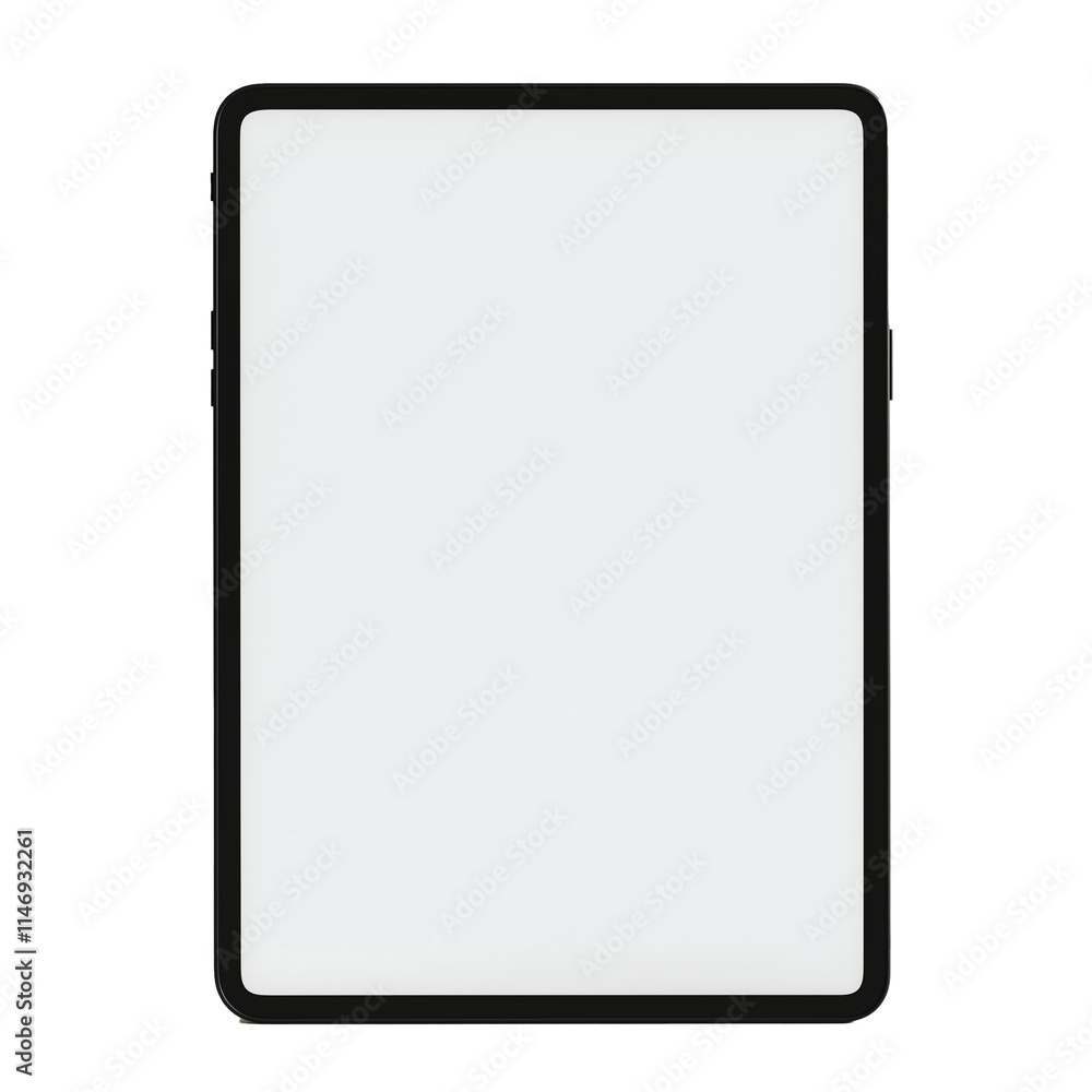 Isolated Image Of A Digital Tablet With Blank Screen, Black Frame, Front-Facing, Soft Shadow, White Background Isolated Image Of A Digital Tablet With Blank Screen, Black Frame, Front-Facing, Soft Shadow, White Background
