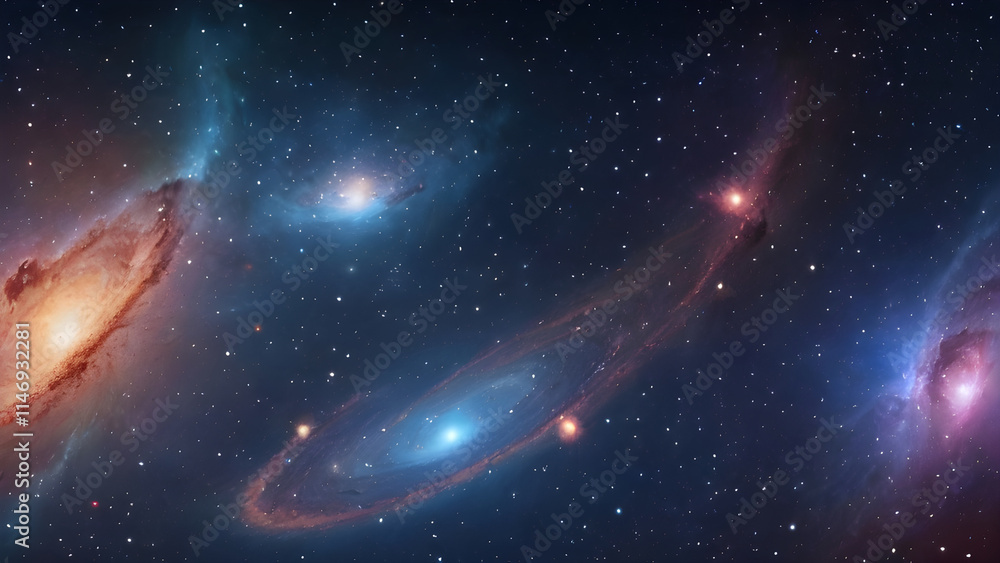Colorful spiral galaxies shining in the deep space Colorful spiral galaxies shining in the deep space