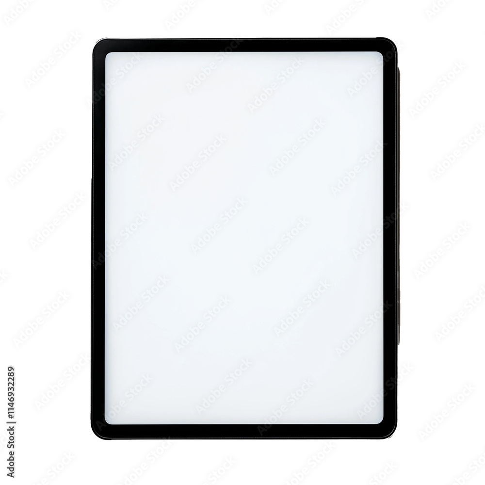 Isolated Image Of A Digital Tablet With Blank Screen, Black Frame, Front-Facing, Soft Shadow, White Background Isolated Image Of A Digital Tablet With Blank Screen, Black Frame, Front-Facing, Soft Shadow, White Background