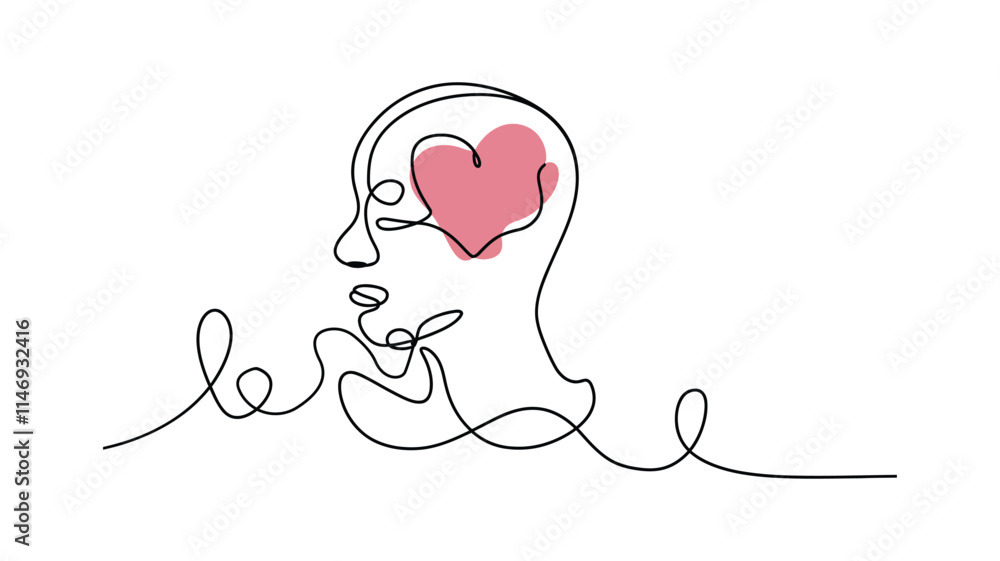 ontinuous Line Art of a Human Profile with Heart and Growth Concept | Love, Mind, and Nature Vector ontinuous Line Art of a Human Profile with Heart and Growth Concept | Love, Mind, and Nature Vector