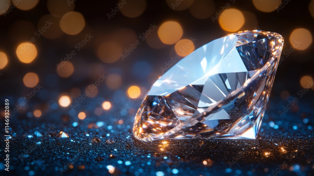 Sparkling Diamond Rests On Glittering Dark Surface Sparkling Diamond Rests On Glittering Dark Surface