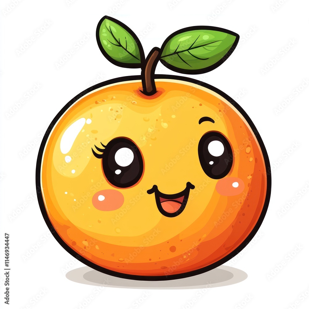 Fototapeta premium Cute cartoon orange with happy expression.