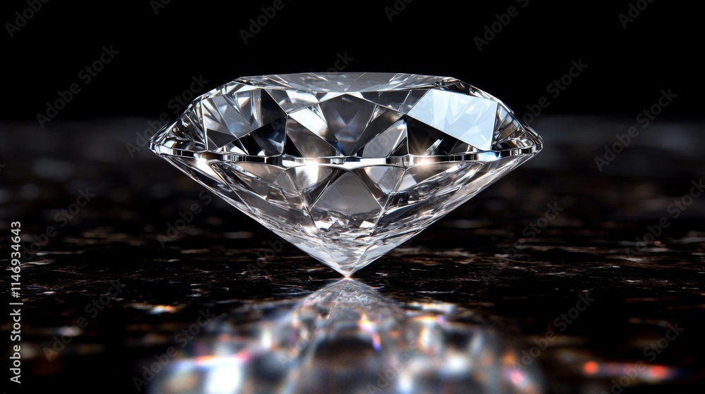 A brilliant diamond rests on a dark surface A brilliant diamond rests on a dark surface