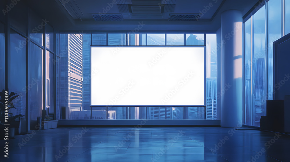 Modern Conference Room with Large Blank Presentation Screen Modern Conference Room with Large Blank Presentation Screen