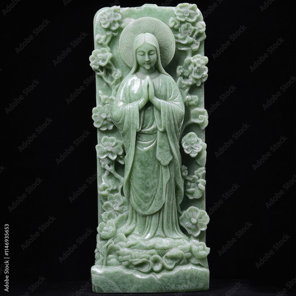 3D Green Jade Carving on Christian Religious Statue 3D Green Jade Carving on Christian Religious Statue