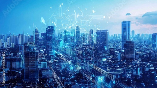 Wallpaper Mural Futuristic Cityscape with Advanced Technology Visualizing a Modern Urban Landscape at Dusk Torontodigital.ca