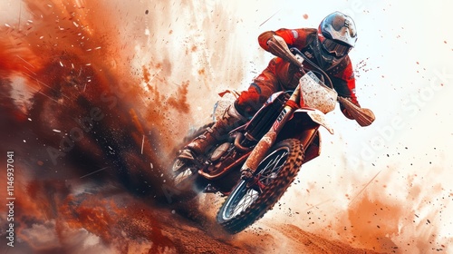 Motocross Rider in Action: A Thrilling Display of Skill and Speed Amidst a Cloud of Dust