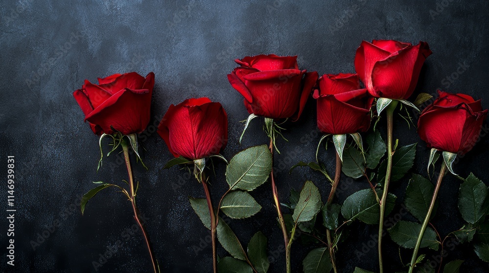 Red roses against a dark charcoal background, close-up shot, Minimalist style Red roses against a dark charcoal background, close-up shot, Minimalist style