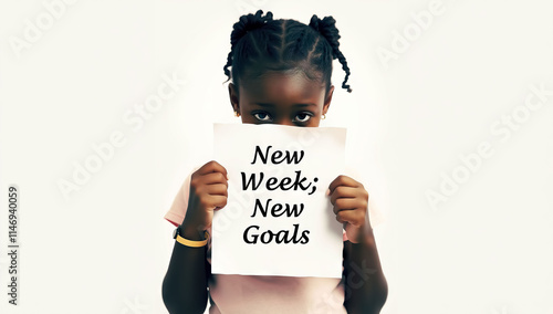 A white sheet with the text “New week, new goals”. Generative AI