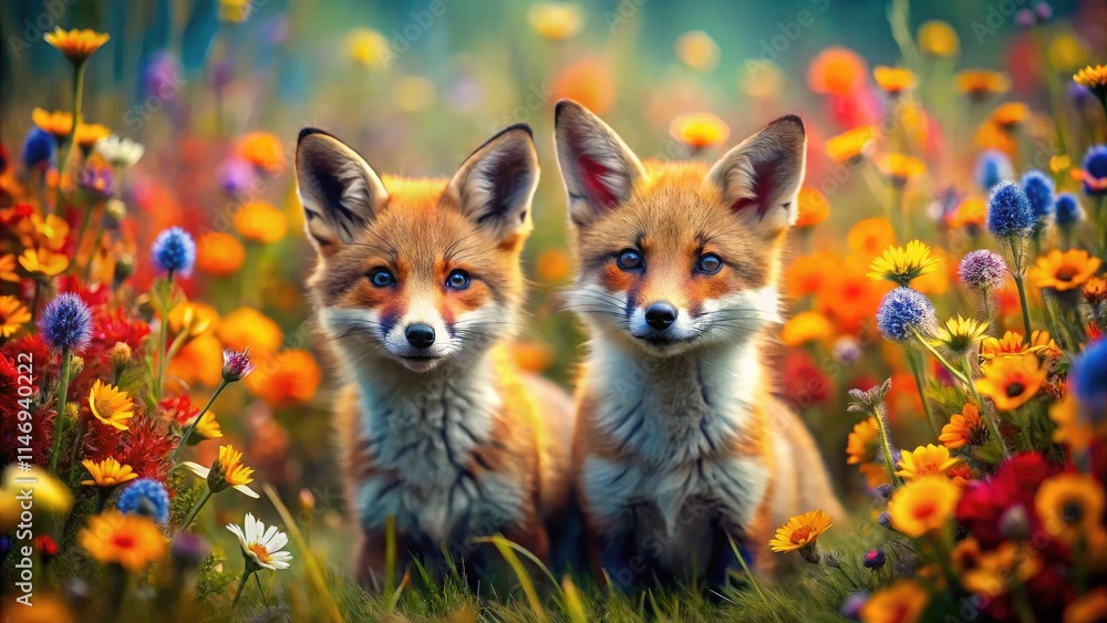 Charming fox seamless pattern, perfect for wallpaper, with cute floral accents. Charming fox seamless pattern, perfect for wallpaper, with cute floral accents.