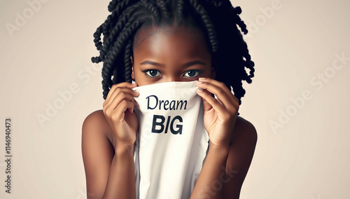 White sheet with the text “dream big”.Generative AI