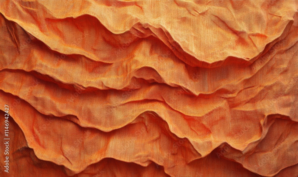Deep Orange Cloth with Wrinkles and Folds. Tactile Surface Banner. Deep Orange Cloth with Wrinkles and Folds. Tactile Surface Banner.