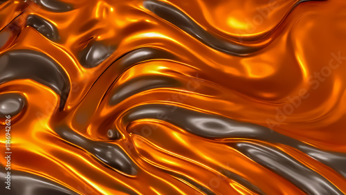 Abstract background of melting liquid with metallic sheen, golden and orange colors, reflecting roomlight photo