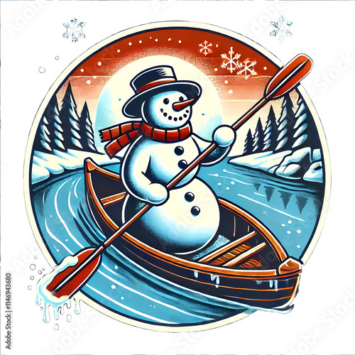 Frosty the Snowman on Christmas in a canoe