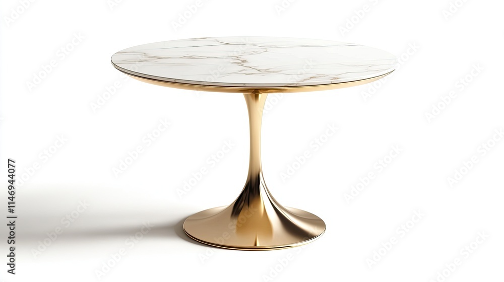 Contemporary round marble table with a durable white top and luxurious gold accents, isolated for creative design. Contemporary round marble table with a durable white top and luxurious gold accents, isolated for creative design.