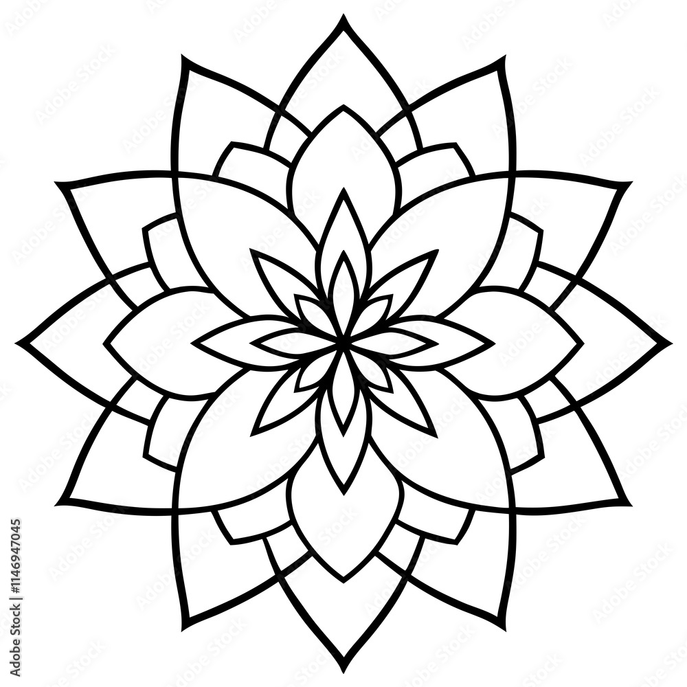 Symmetrical Lotus Mandala with Geometric Line Art Symmetrical Lotus Mandala with Geometric Line Art