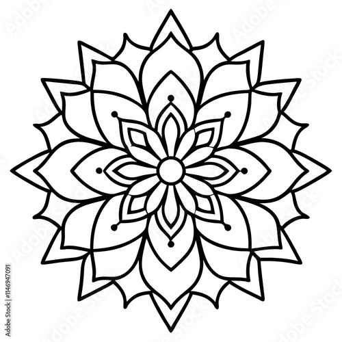 Symmetrical Lotus Mandala with Geometric Line Art