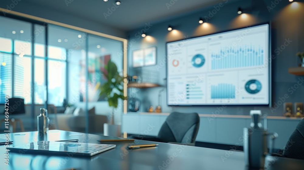 Modern Office Meeting Room with Data Analytics Display