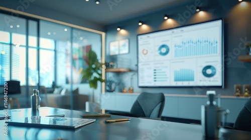 Modern Office Meeting Room with Data Analytics Display