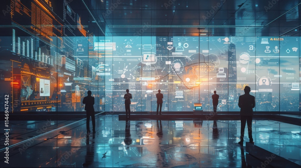 custom made wallpaper toronto digitalFuturistic Business Meeting: Data Visualization and Global Network