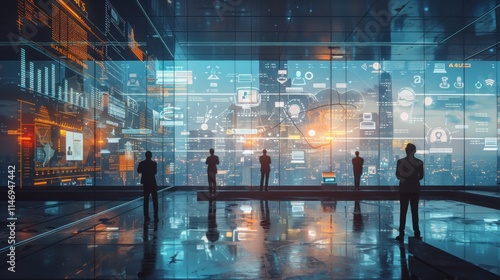 Wallpaper Mural Futuristic Business Meeting: Data Visualization and Global Network Torontodigital.ca