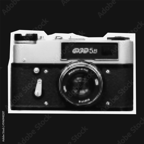 Halftone Decorative Collage Pop Art Element. Vintage Stippling Noise Sticker Vector Illustration.