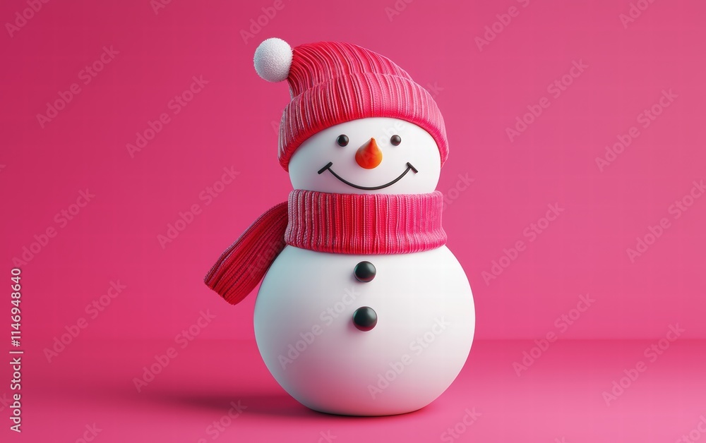 3D cute Snowman on bright pink background 3D cute Snowman on bright pink background