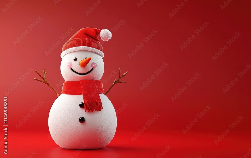 3D cute Snowman on bright red background 3D cute Snowman on bright red background