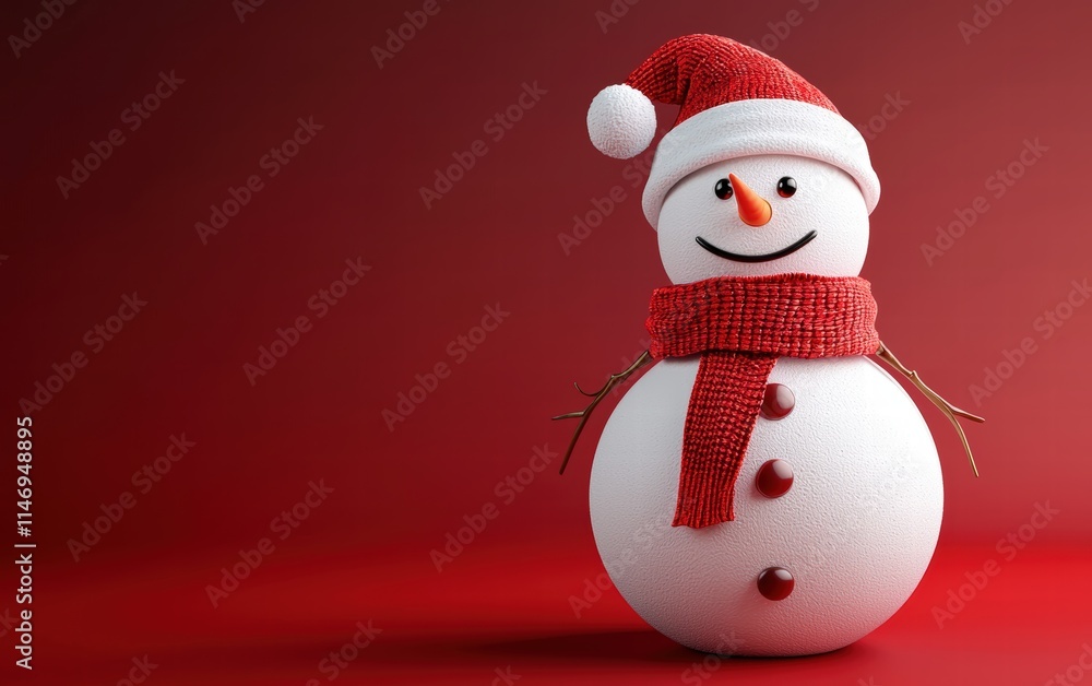 3D cute Snowman on bright red background 3D cute Snowman on bright red background