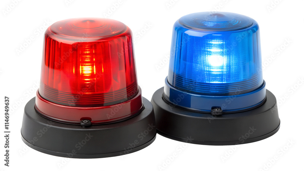 Red and blue flashing lights on a transparent background close-up Red and blue flashing lights on a transparent background close-up