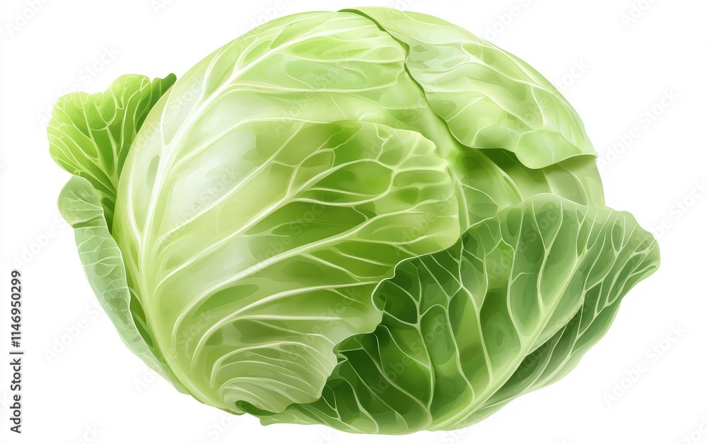 Fototapeta premium A leafy green cabbage head isolated on clear white background