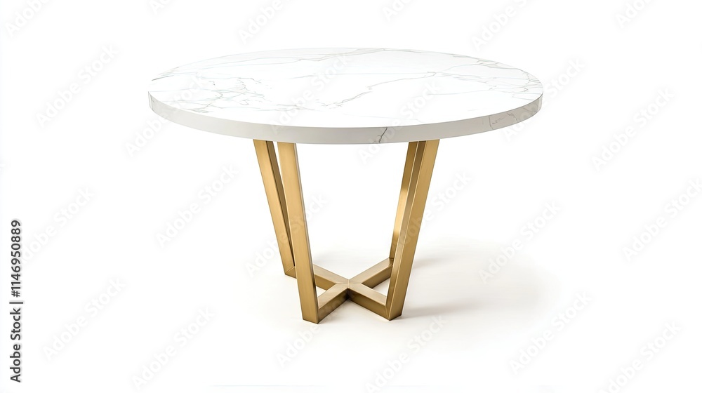 Round marble table featuring a polished white top and sleek gold legs, elegantly displayed against a white background. Round marble table featuring a polished white top and sleek gold legs, elegantly displayed against a white background.