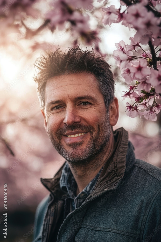 Joyful Moment Under Blossoming Cherry Tree in Spring Sunlight Joyful Moment Under Blossoming Cherry Tree in Spring Sunlight