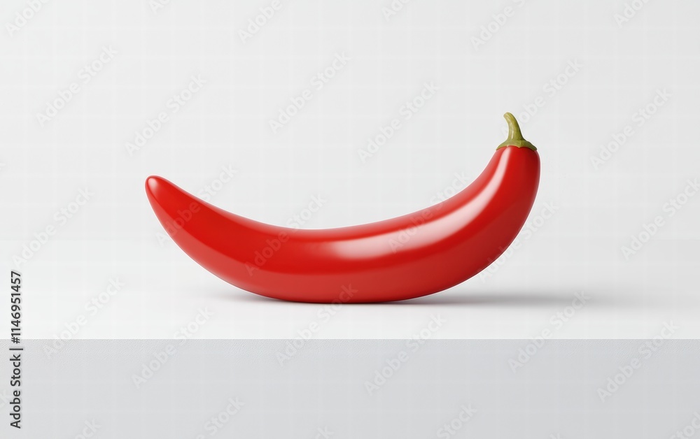 A single red chili pepper with a curved shape isolated on clear white background A single red chili pepper with a curved shape isolated on clear white background