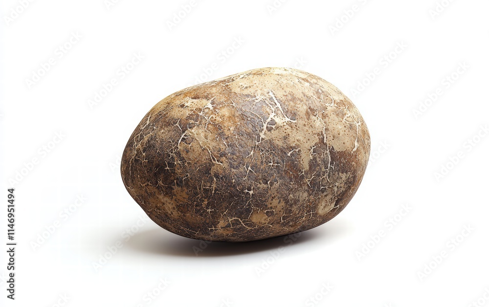 A single potato with natural textured skin, realistic macro photo isolated on clear white background A single potato with natural textured skin, realistic macro photo isolated on clear white background