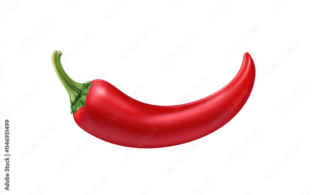 A single red chili pepper with a natural curve, realistic photo isolated on clear white background A single red chili pepper with a natural curve, realistic photo isolated on clear white background