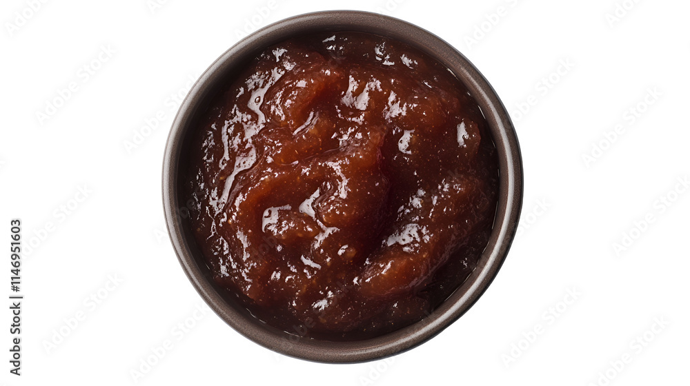Delicious Homemade Apple Butter in Brown Bowl, Rustic Delicious Homemade Apple Butter in Brown Bowl, Rustic