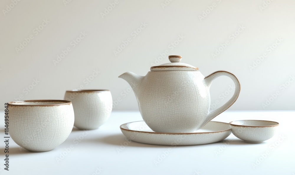 Still shot of a ceramic tea set, minimalistic yet rich in textural contrast. . Still shot of a ceramic tea set, minimalistic yet rich in textural contrast. .